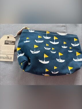 Maika Navy Blue Pouch with Yellow /white Boat Motif